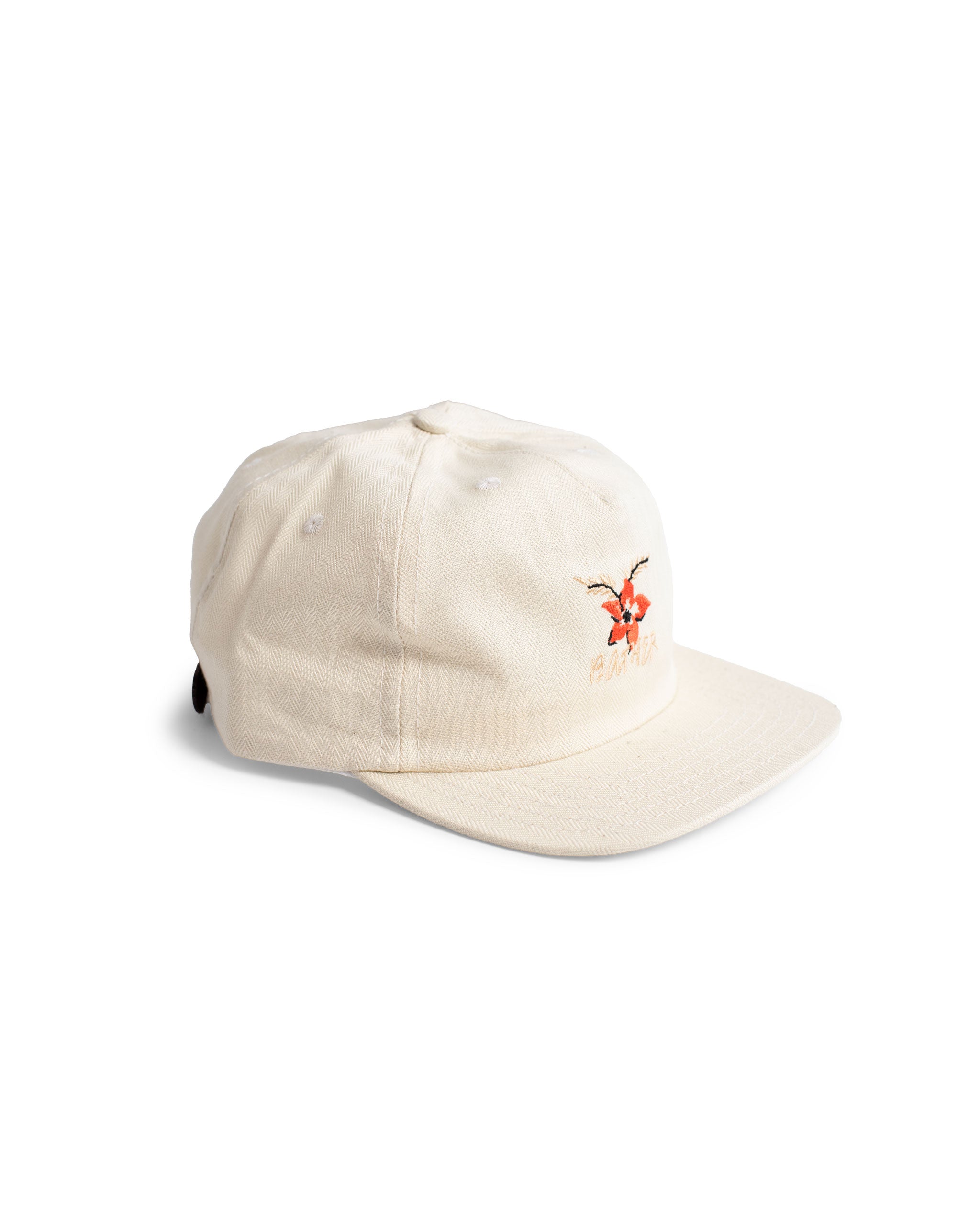 Dove Herringbone 5 Panel Cap with floral embroidered pattern