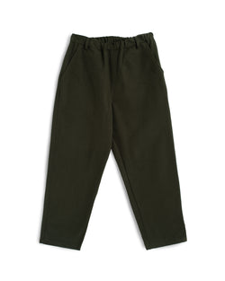 olive green Bather trousers with hidden elastic waistband and belt loops