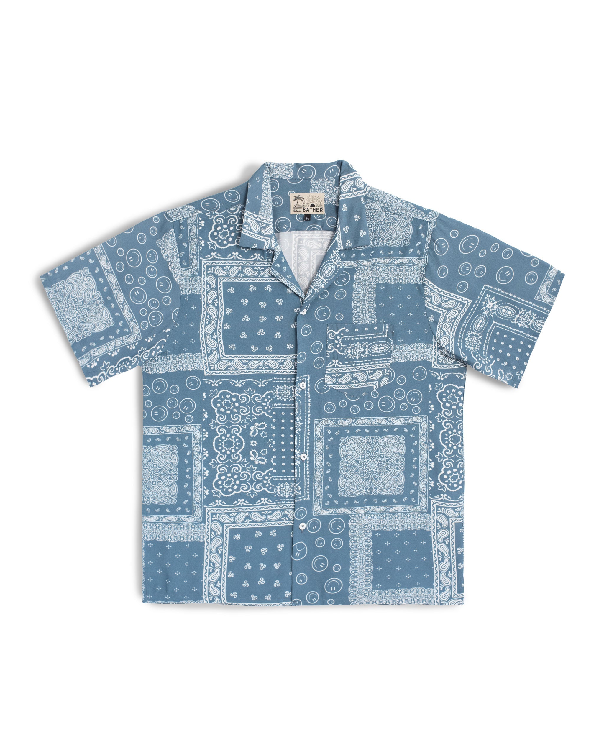 Blue camp shirt with all-over bandana print