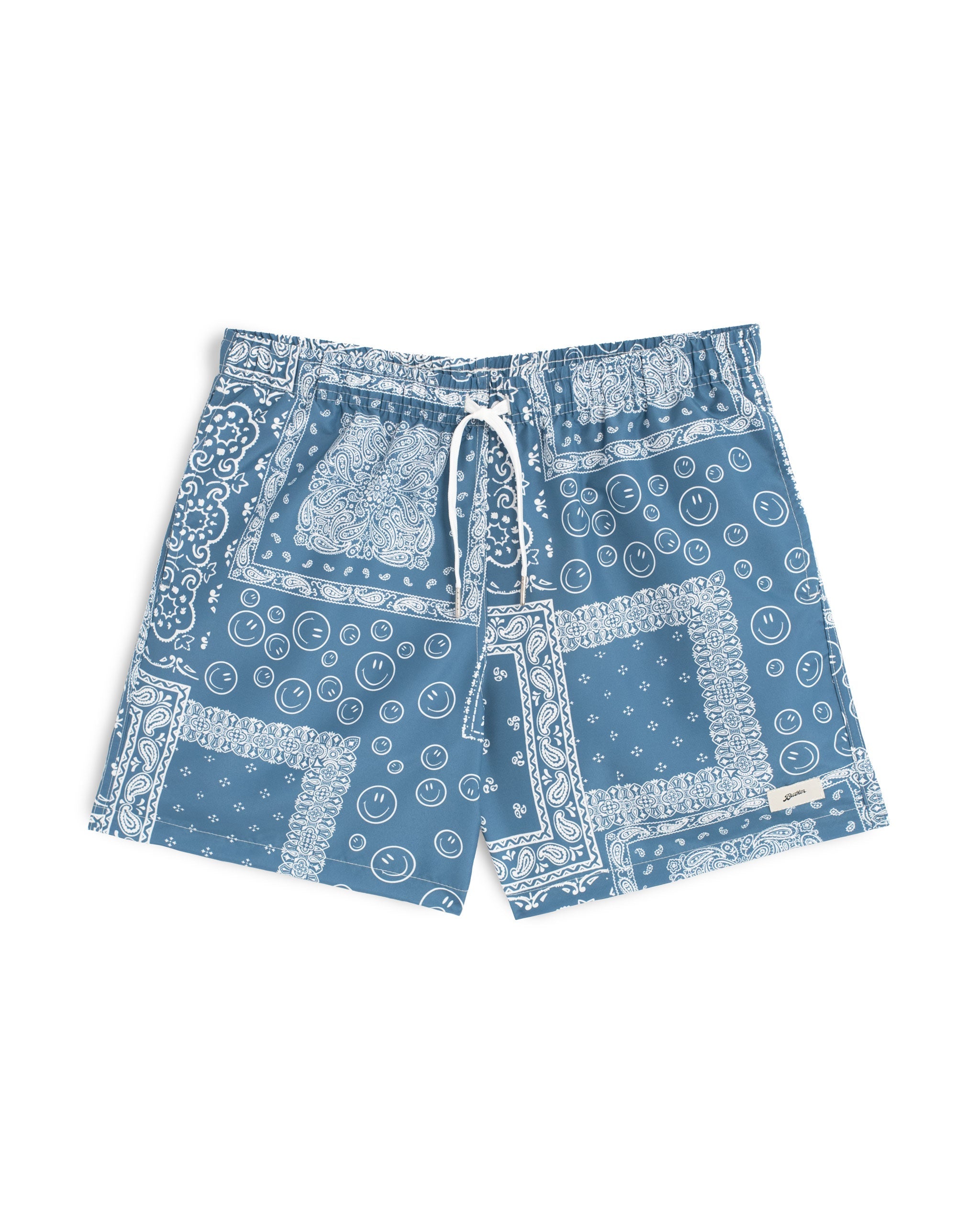 Blue swim trunk with all-over bandana print