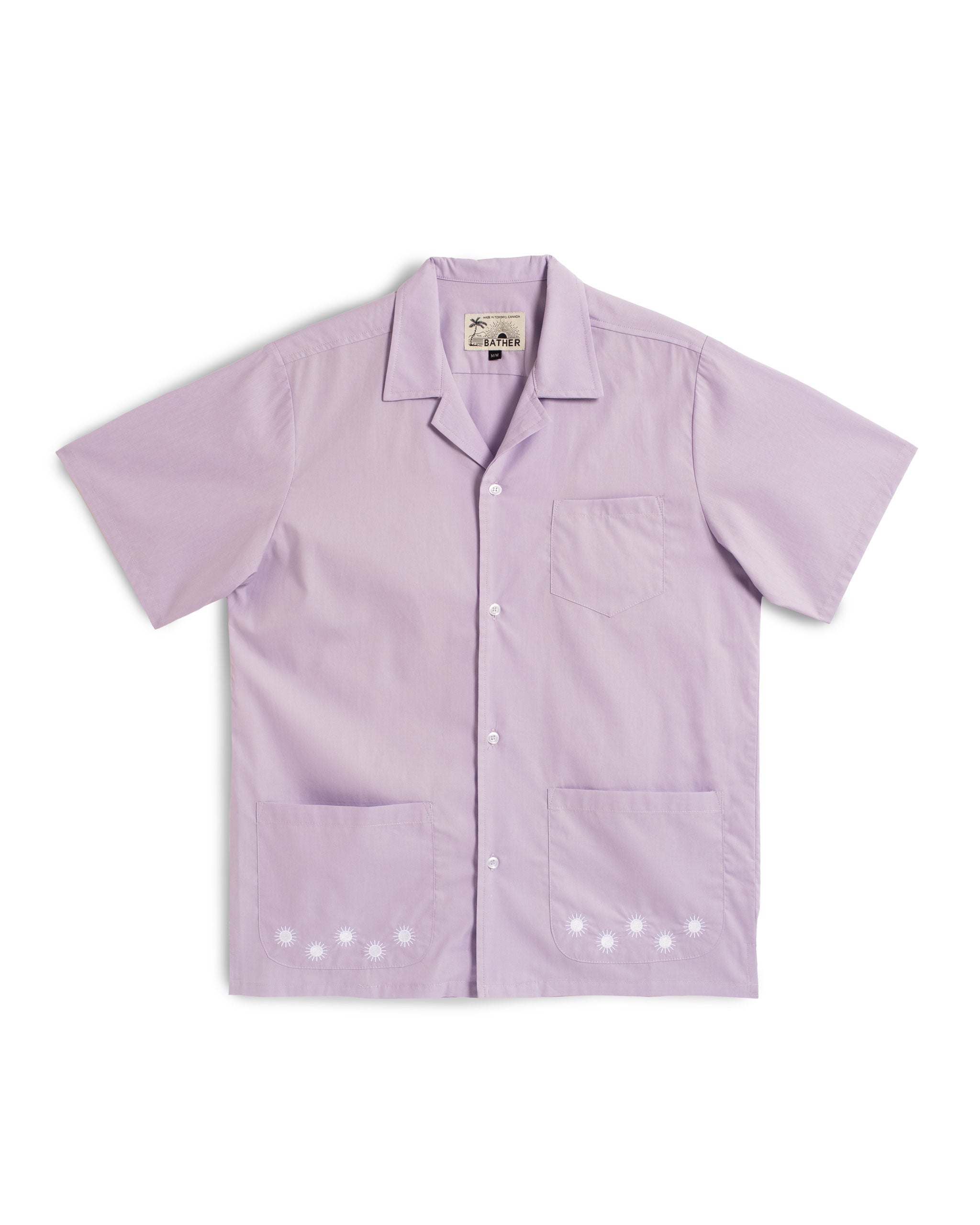 Lavender embroidered sun camp shirt