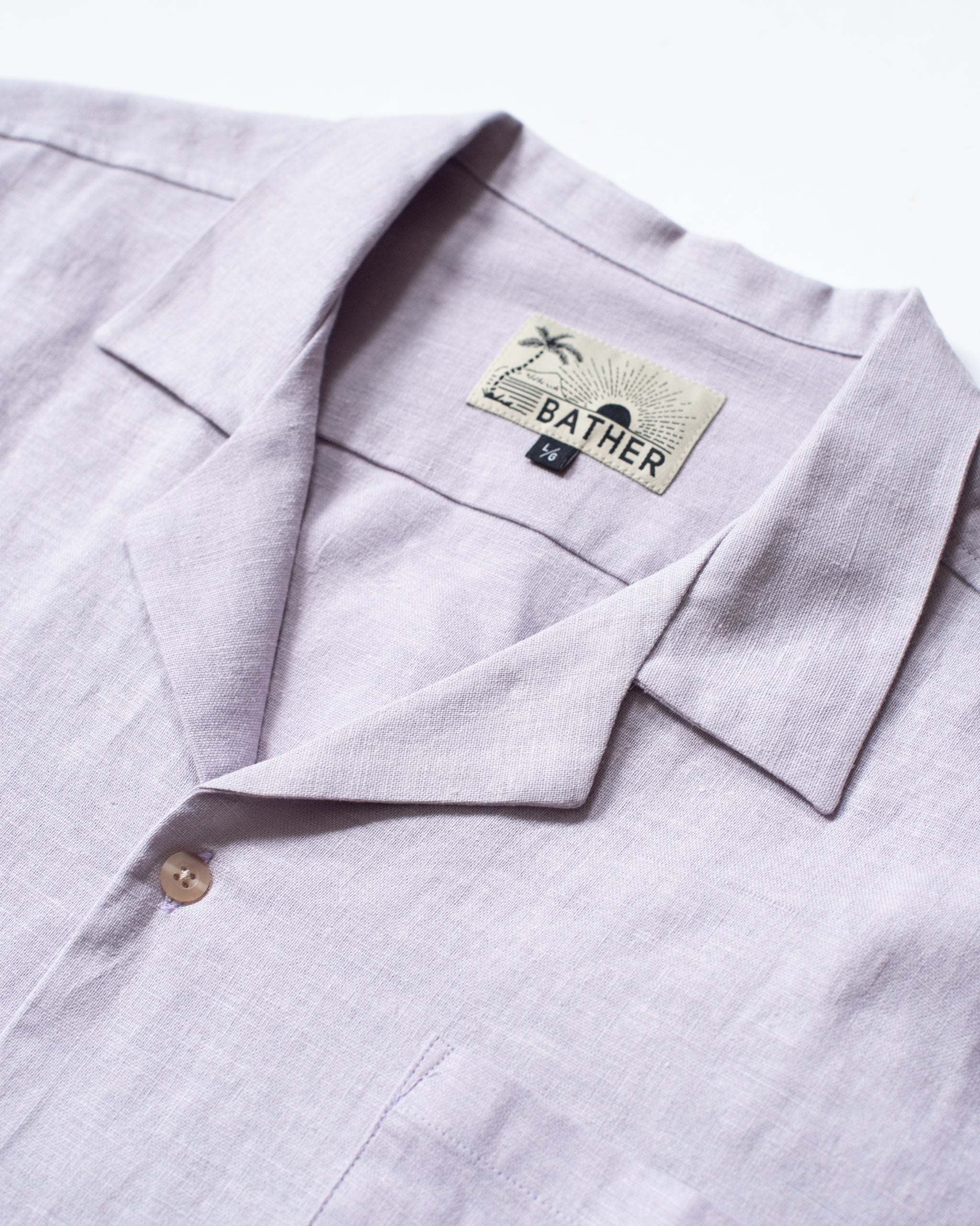 lavender linen traveler shirt close up