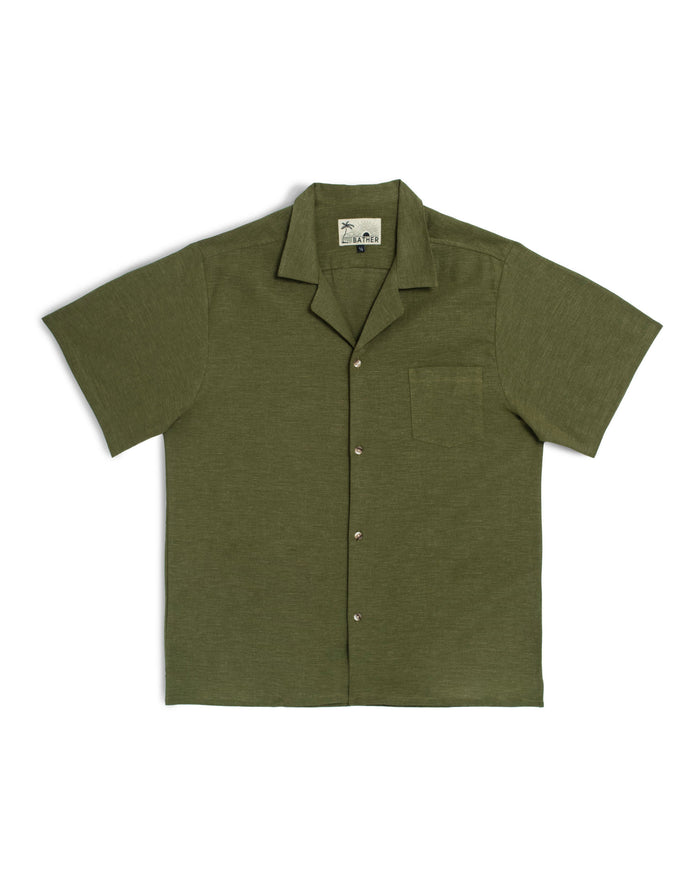 Olive Linen Camp Shirt