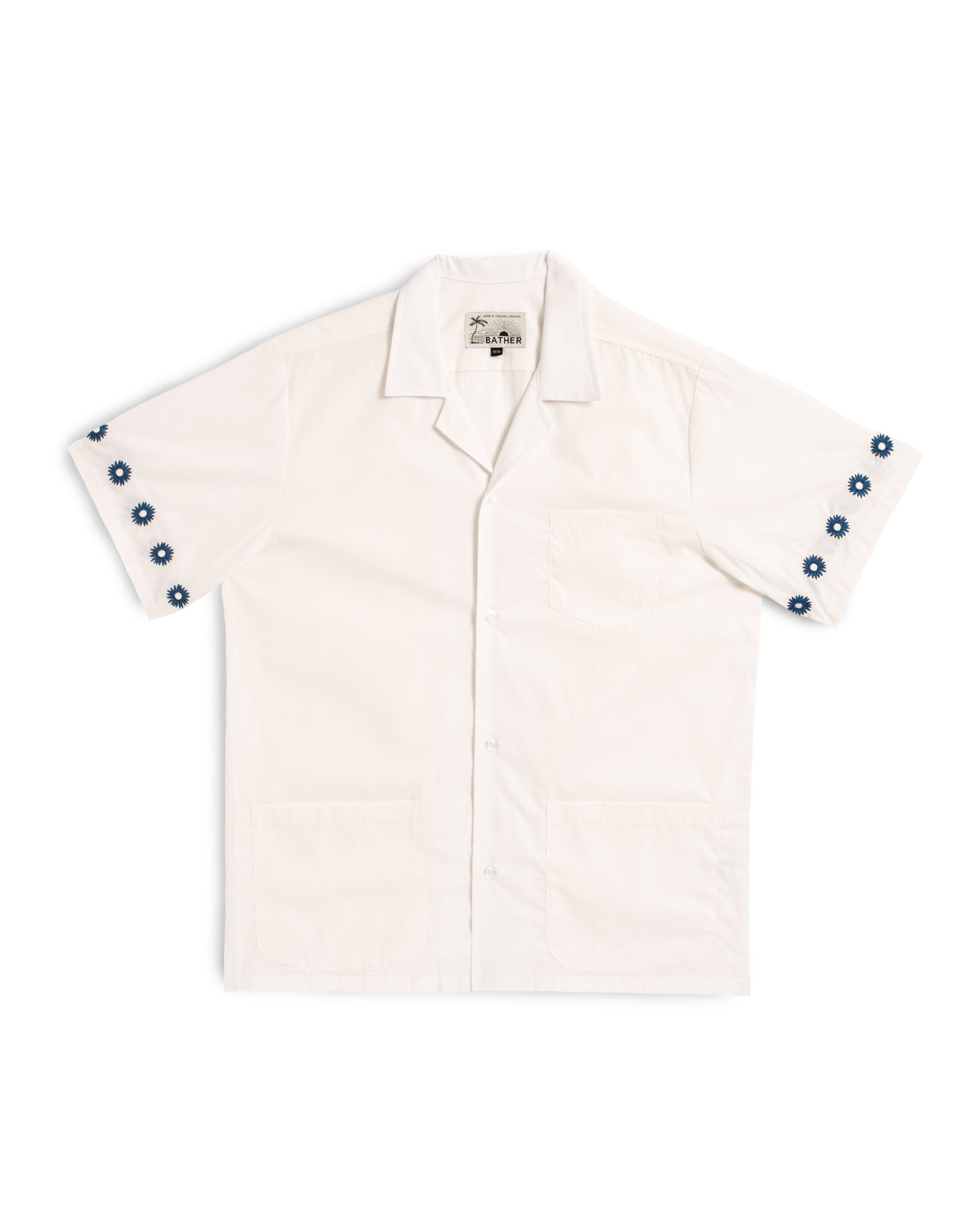 White Embroidered Daisy Camp Shirt