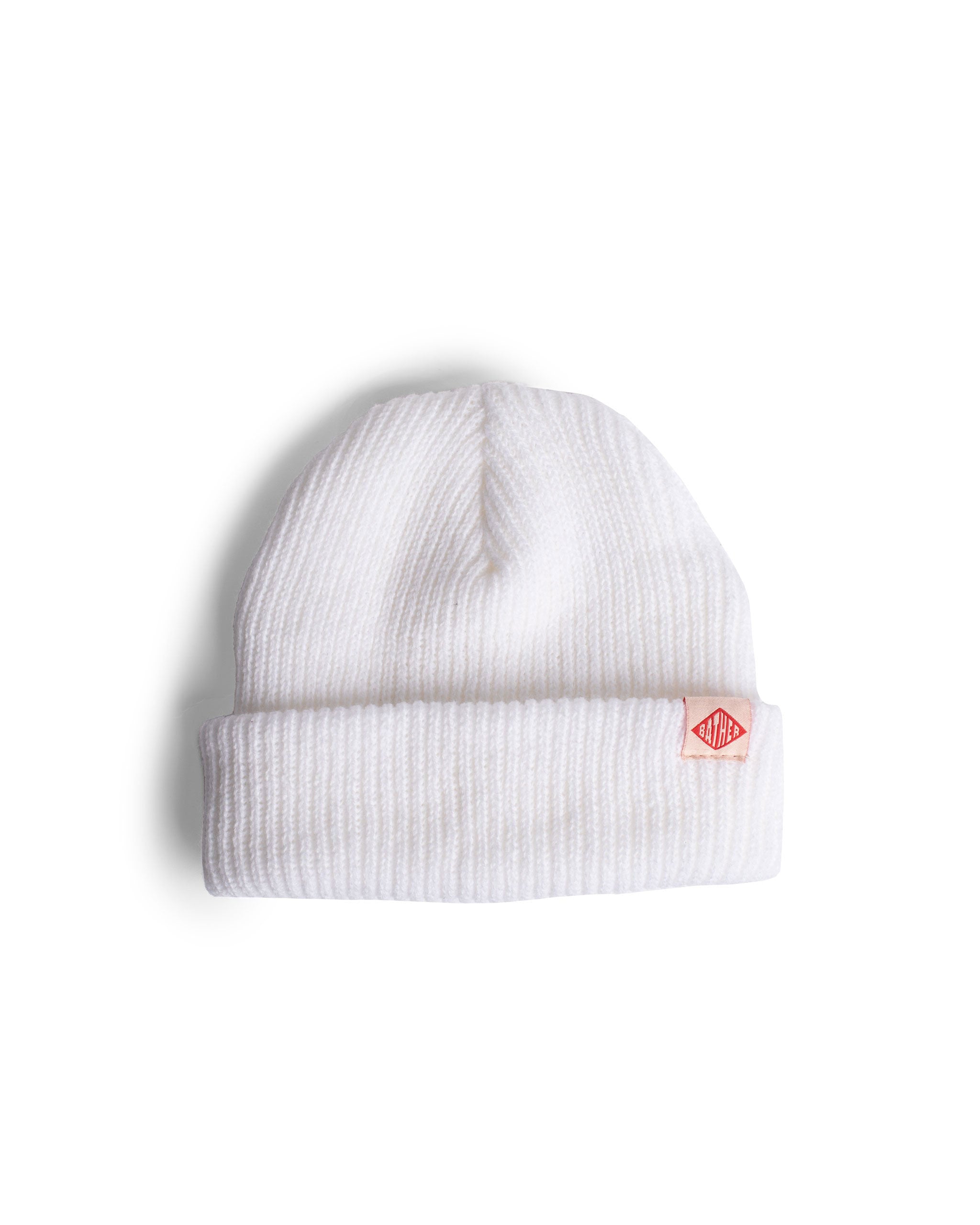 White Bather beanie with brand tag 