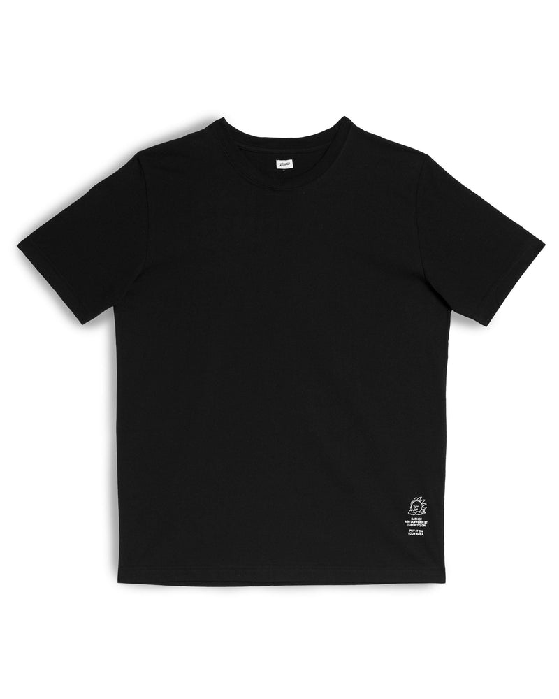 Black Bather t-shirt with small sun graphic on the bottom right