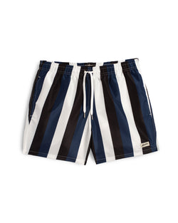 blue, black and white striped Bather swim trunk