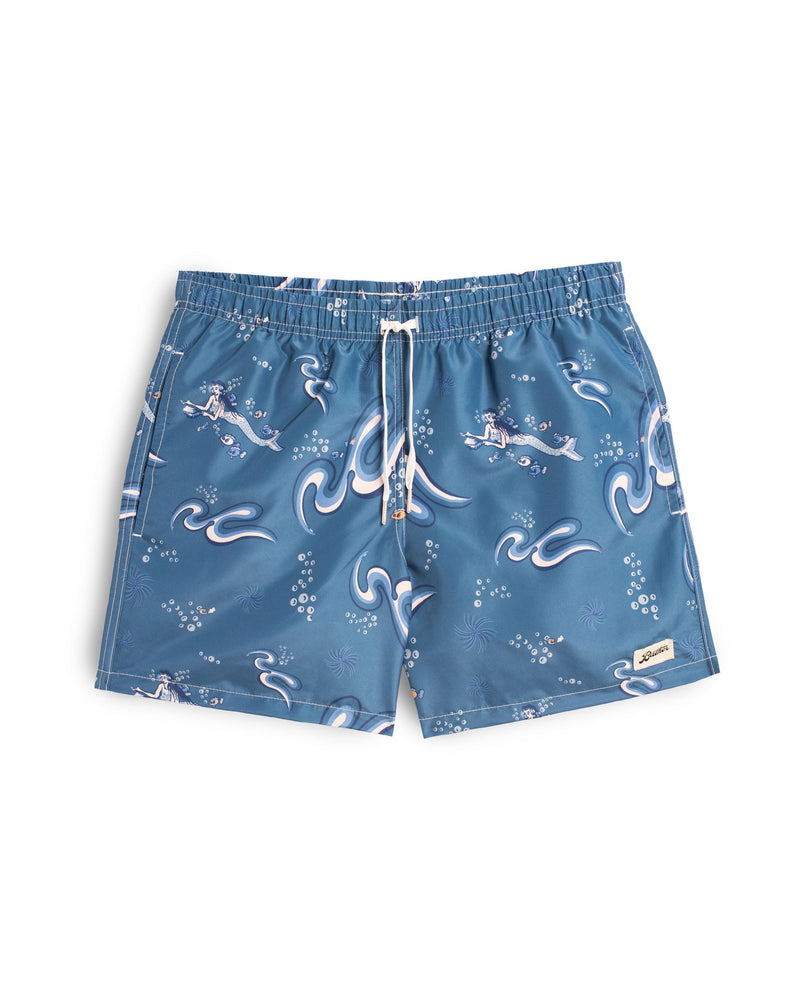 blue Bather swim trunk with siren pattern 