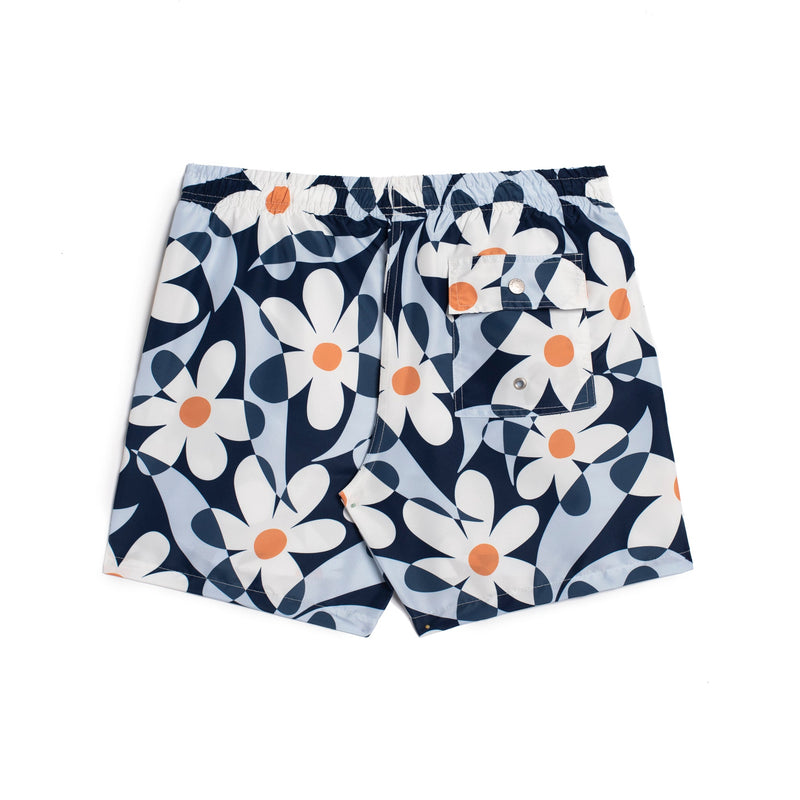 Straight leg swim trunks with north wind denim paisley motif blue  van  Laack