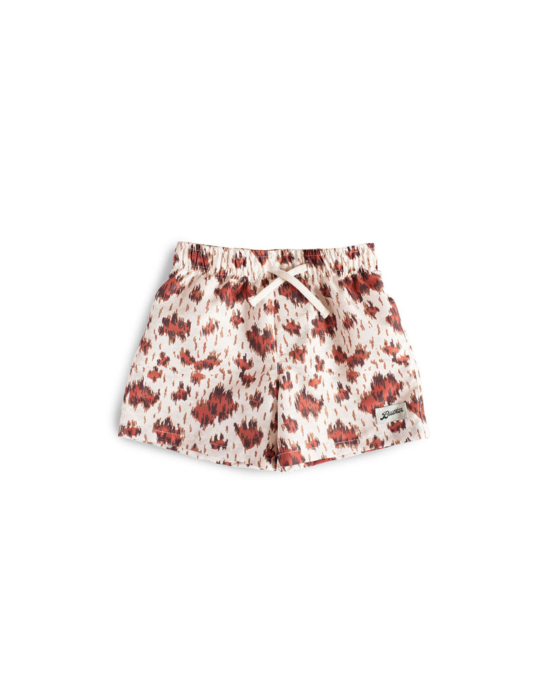 light brown Bather kids swim trunk with red leopard pattern 