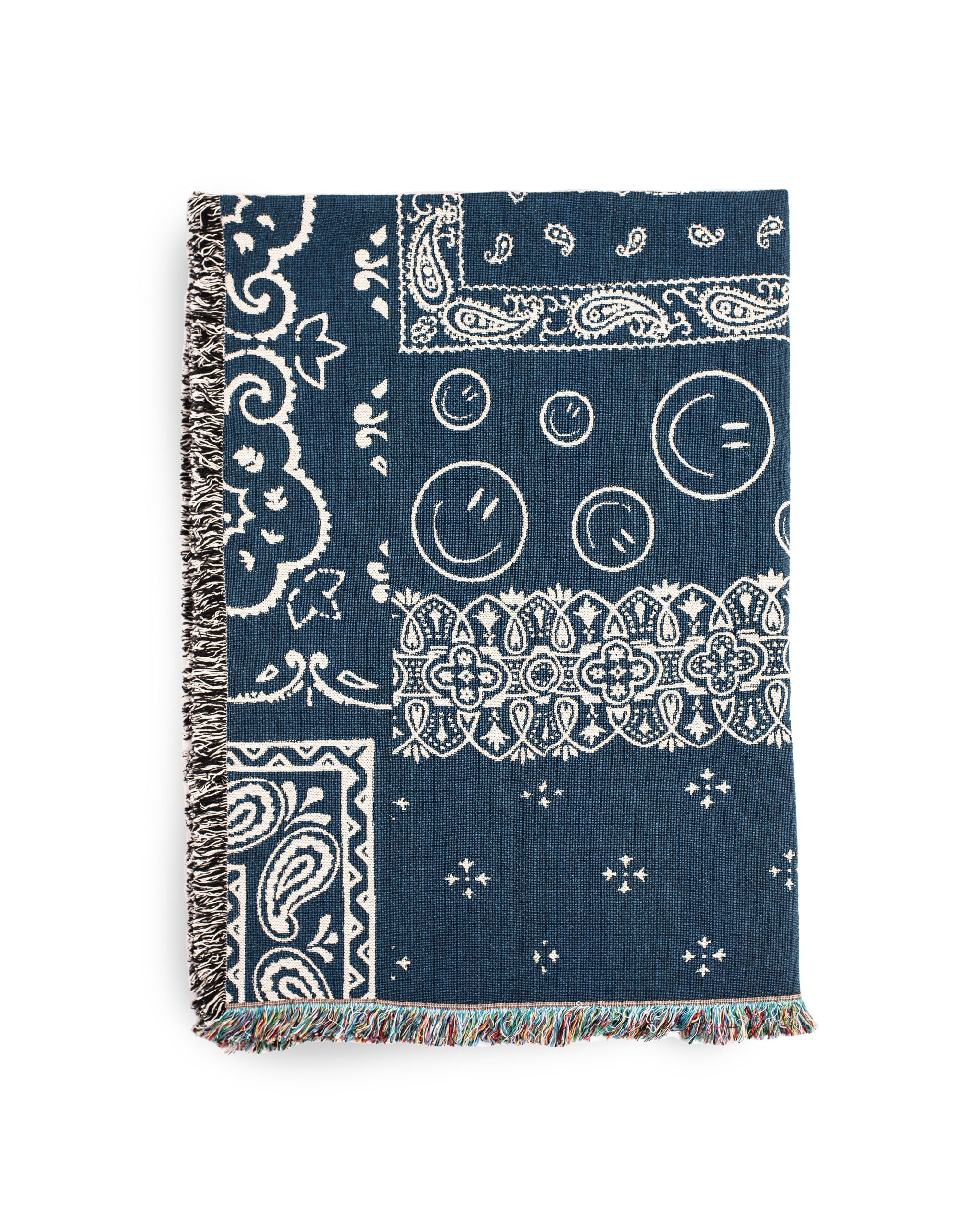 reversible navy Bather throw blanket with white bandana pattern