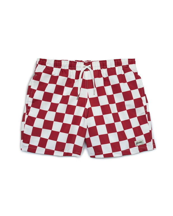 red and white checkerboard Bather swim trunk 
