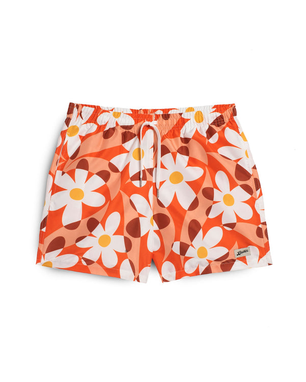 orange Bather swim trunk with white daisy pattern