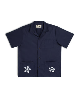 Solid Navy Embroidered Camp Shirt