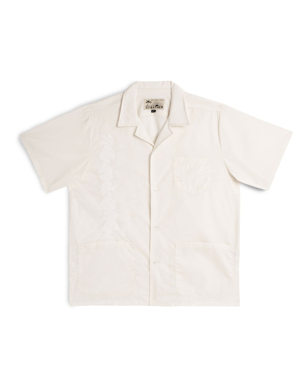 Solid White Embroidered Camp Shirt