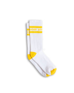 white Bather socks with a yellow stripe