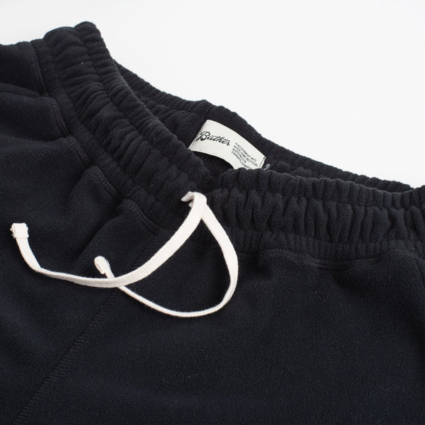 Close up image of Bather black fleeced pants with drawstring