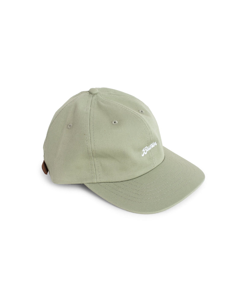 sage green Bather 6 panel hat with embroidered logo